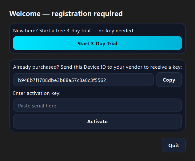 PixelOps registration screen