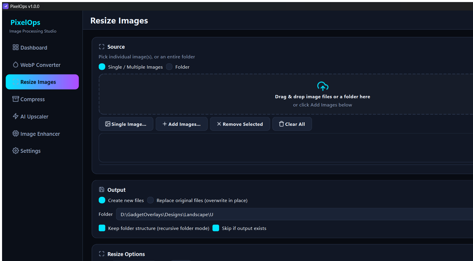 Resize Images page