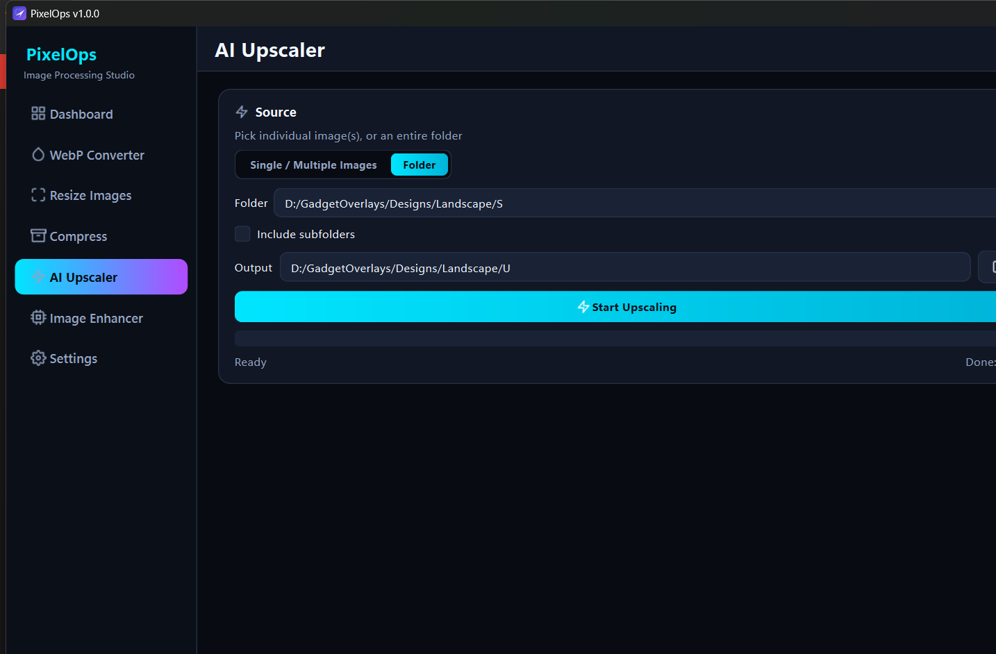 AI Upscaler page, Folder mode